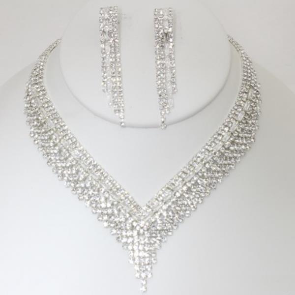 RHINESTONE V NECKLACE EARRING SET