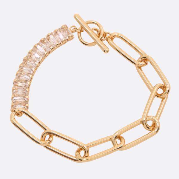 SODAJO OVAL LINK TOGGLE CLASP CZ LINK GOLD DIPPED BRACELET