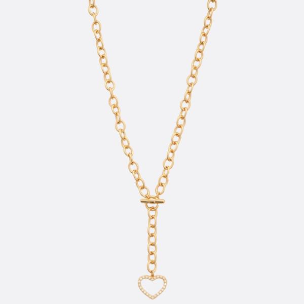 SODAJO CZ HEART TOGGLE CLASP CIRCLE LINK GOLD DIPPED NECKLACE