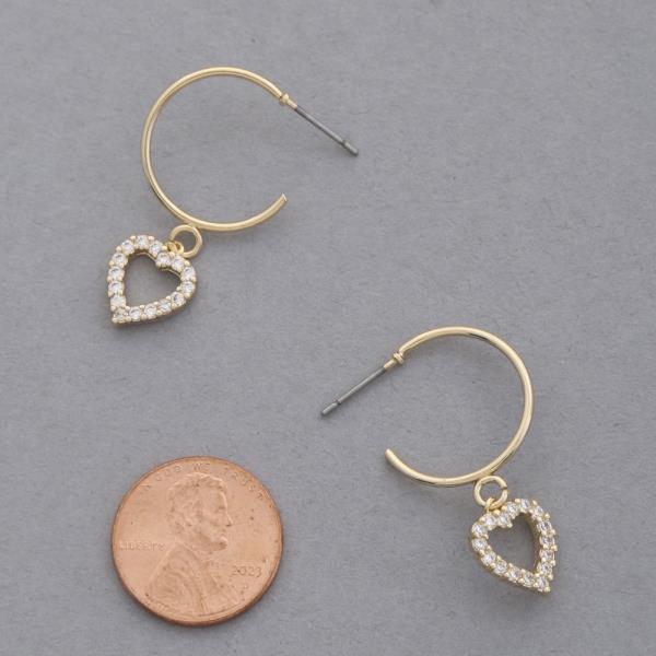 SODAJO CZ HEART CHARM OPEN HOOP GOLD DIPPED EARRING