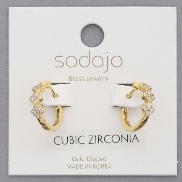 SODAJO CZ TRIPLE CLOVER HUGGIE GOLD DIPPED EARRING