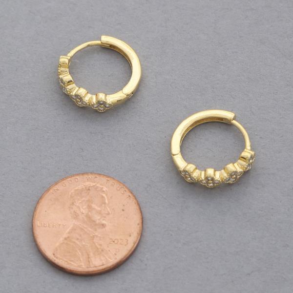 SODAJO CZ TRIPLE CLOVER HUGGIE GOLD DIPPED EARRING