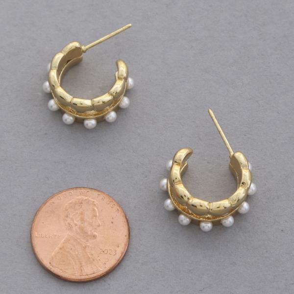 SODAJO PEARL BEAD MINI HOOP GOLD DIPPED EARRING