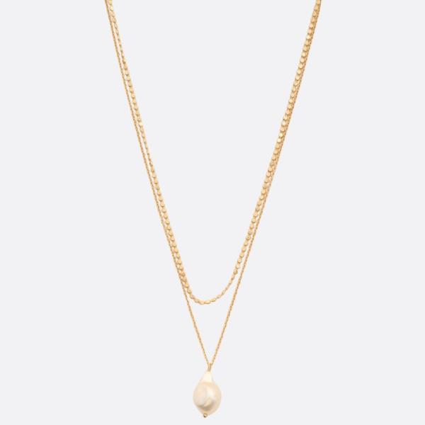 SODAJO PEARL BEAD METAL LAYERED GOLD DIPPED NECKLACE