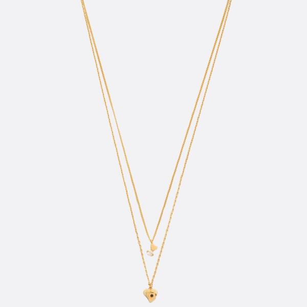 SODAJO CZ DAINTY HEART CHARM METAL LAYERED GOLD DIPPED NECKLACE