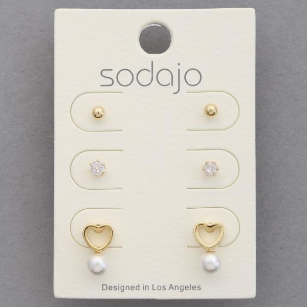 SODAJO HEART PEARL BEAD ASSORTED EARRING SET