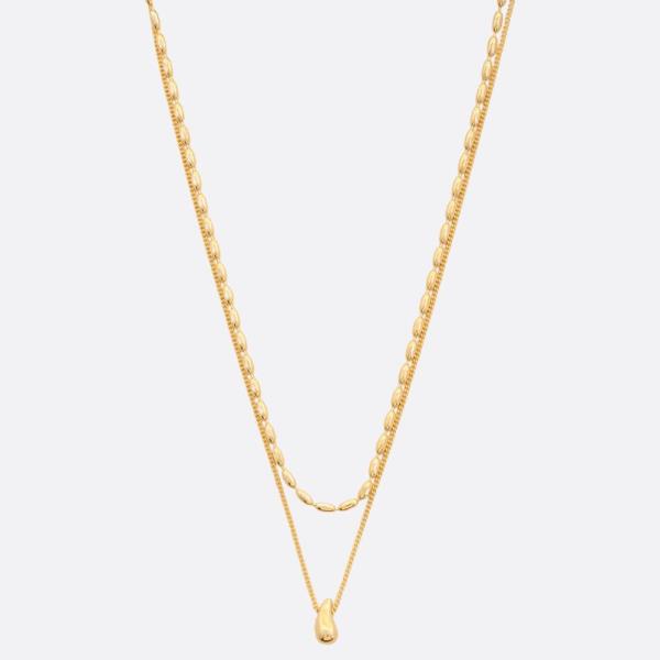 SODAJO TEARDROP OVAL BEAD LINK LAYERED GOLD DIPPED NECKLACE