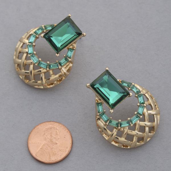 SODAJO EMERALD RHINESTONE ROUND METAL GOLD DIPPED EARRING