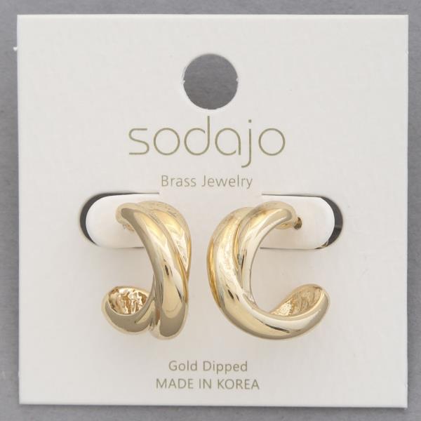 SODAJO CRISS CROSS OPEN HOOP GOLD DIPPED EARRING