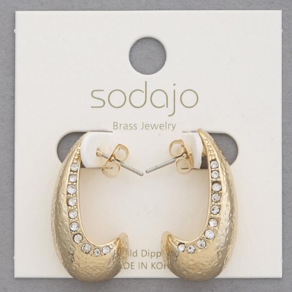 SODAJO LONG OVAL RHINESTONE GOLD DIPPED EARRING