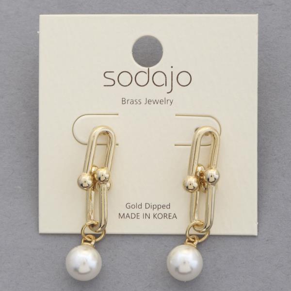 SODAJO U SHAPE PEARL BEAD GOLD DIPPED EARRING