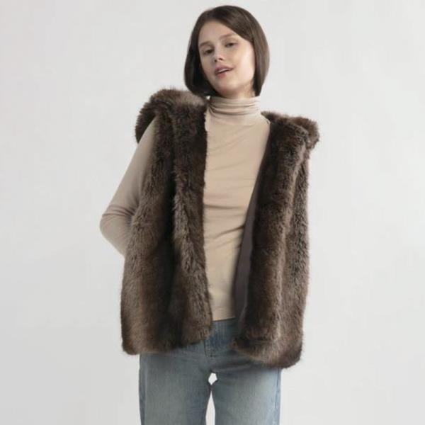 TWO TONE FUR HOOD VEST