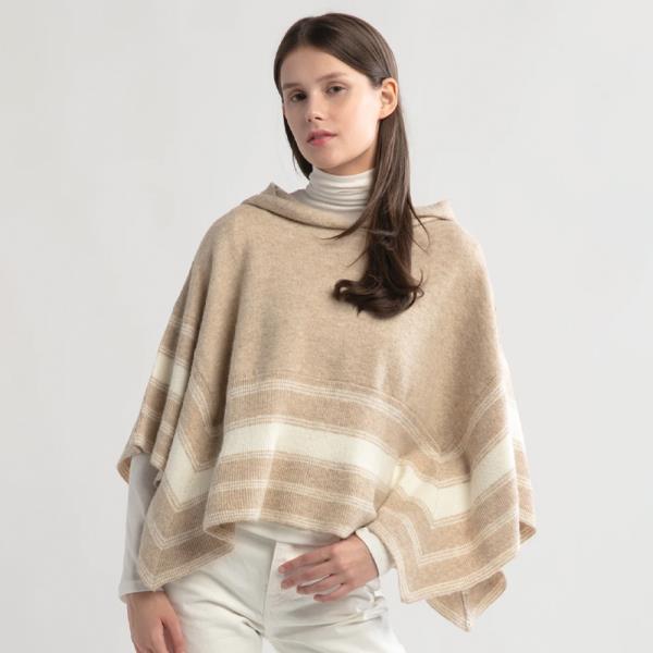 STRIPED HOOD CAPE PONCHO