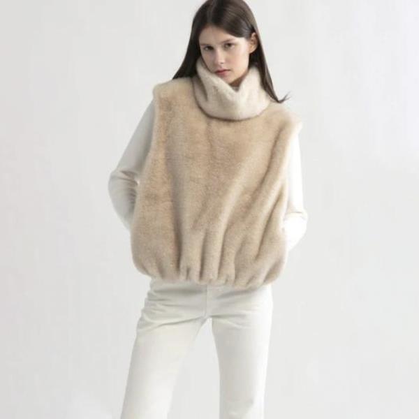 HIGH NECK BRUSHED FUR VEST