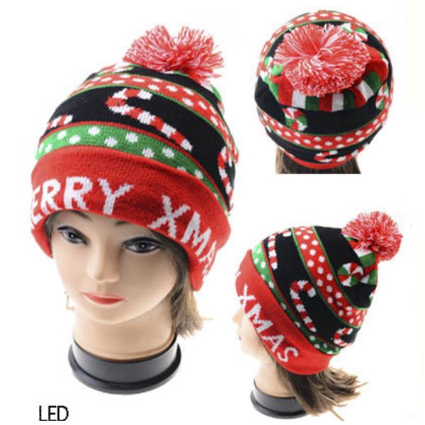 LED LIGHT CHRISTMAS KNIT BEANIES WITH POM POM