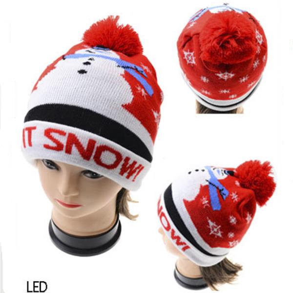 LED LIGHT CHRISTMAS KNIT BEANIES WITH POM POM