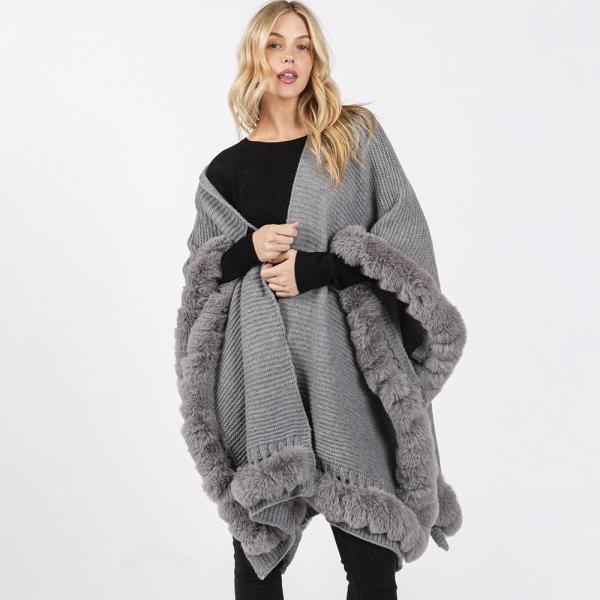 FAUX FUR TRIM CAPE WITH CLOSURE