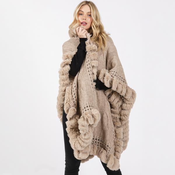 FAUX FUR COLLAR AND TRIM CAPE WITH CLOSURE