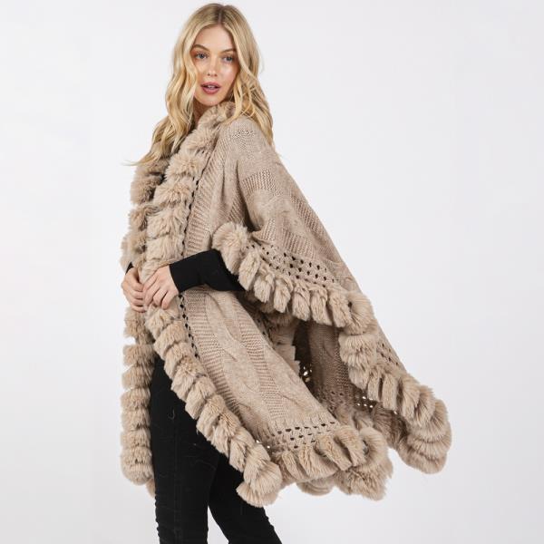 FAUX FUR COLLAR AND TRIM CAPE WITH CLOSURE