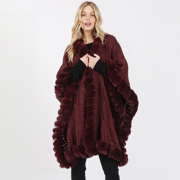 FAUX FUR COLLAR AND TRIM CAPE WITH CLOSURE