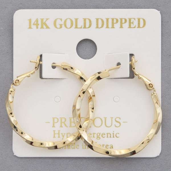 14K GOLD DIPPED TWISTED HOOP EARRING