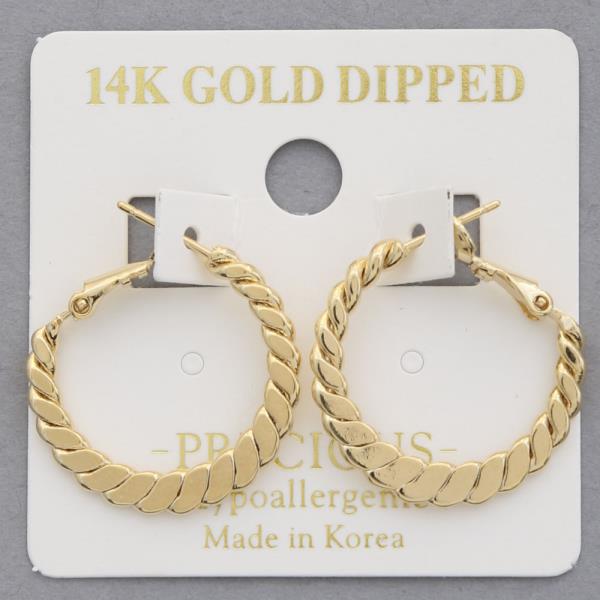 14K GOLD DIPPED FLAT TWISTED METAL HOOP EARRING