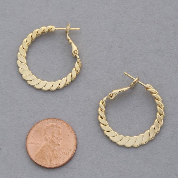 14K GOLD DIPPED FLAT TWISTED METAL HOOP EARRING