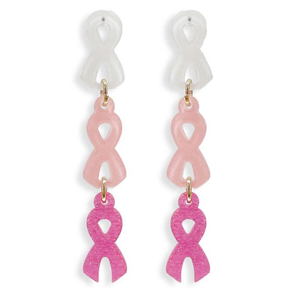 ACETATE PINK RIBBON TIERED DANGLER EARRING