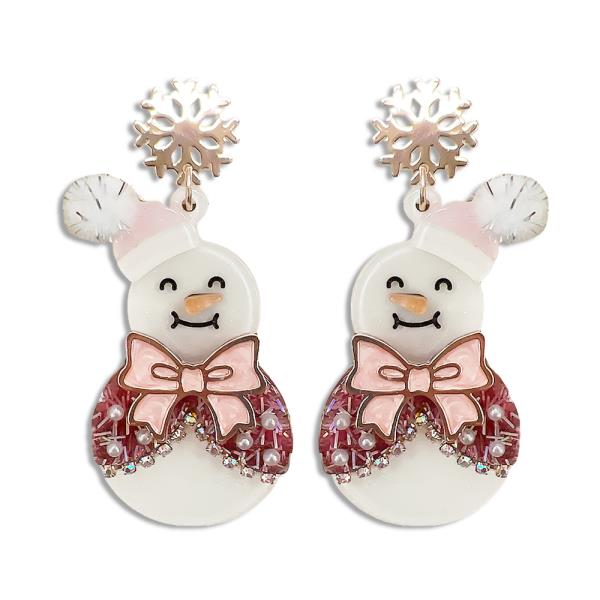 CHRISTMAS ACETATE SNOWMAN POST EARRING