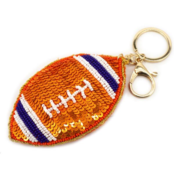 FOOTBALL SEQUIN BEADED KEY CHAIN