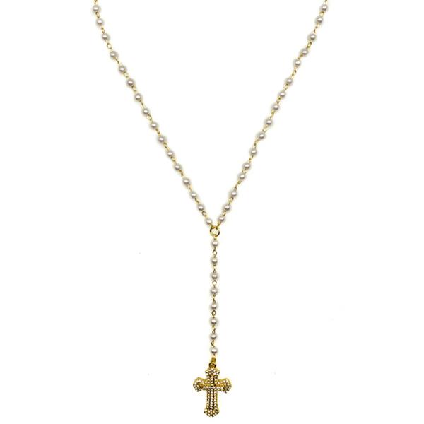 PEARL CROSS Y NECKLACE