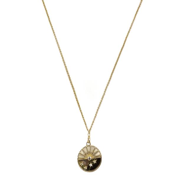 METAL CHAIN ROUND STONE STAR PENDANT NECKLACE