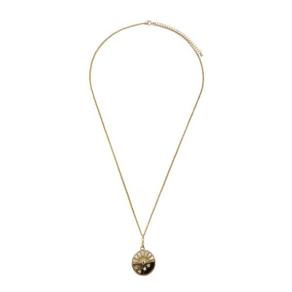 METAL CHAIN ROUND STONE STAR PENDANT NECKLACE