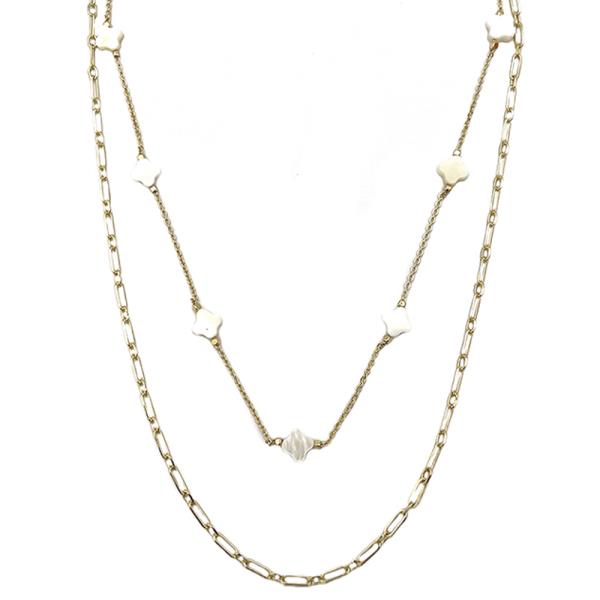 2 LAYERED METAL CHAIN CLOVER NECKLACE