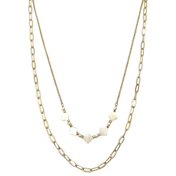 2 LAYERED METAL CHAIN CLOVER NECKLACE