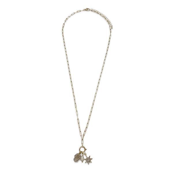 RHINESTONE HAMSA STAR PENDANT LONG NECKLACE