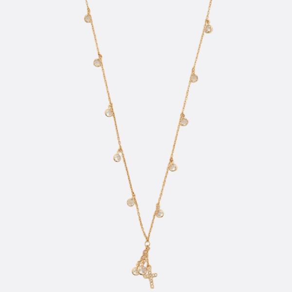 DAINTY ROUND CRYSTAL CROSS CHARM STATION NECKLACE