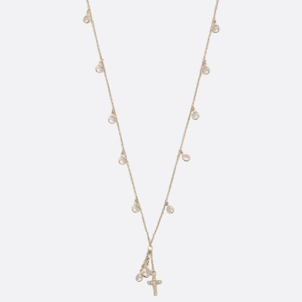 DAINTY ROUND CRYSTAL CROSS CHARM STATION NECKLACE