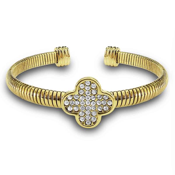 RHINESTONE CLOVER METAL CUFF BRACELET