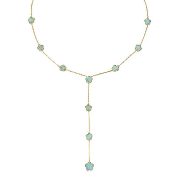 GOLD PLATED TURQUOISE CLOVER LARIAT NECKLACE