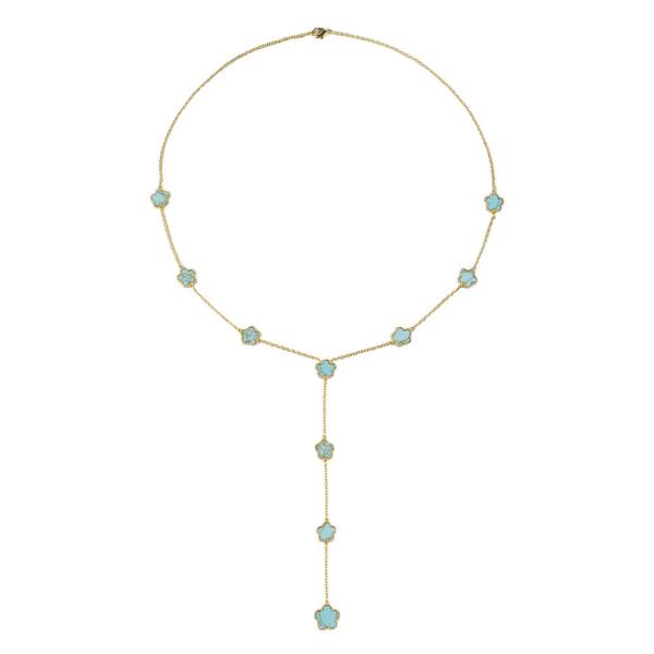 GOLD PLATED TURQUOISE CLOVER LARIAT NECKLACE