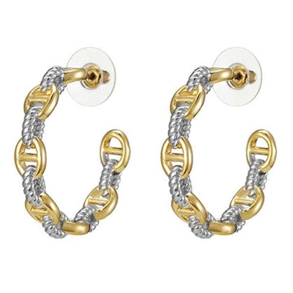 TWO TONE OVAL CABLE HOOP EARRING