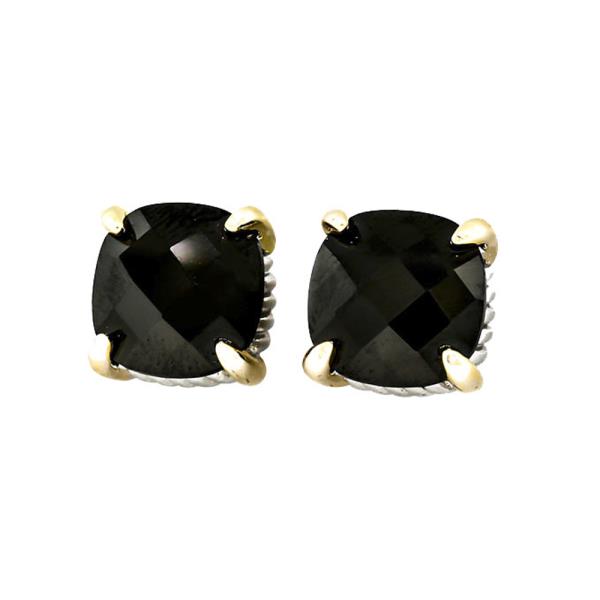 TWO TONE JET CZ STUD EARRING