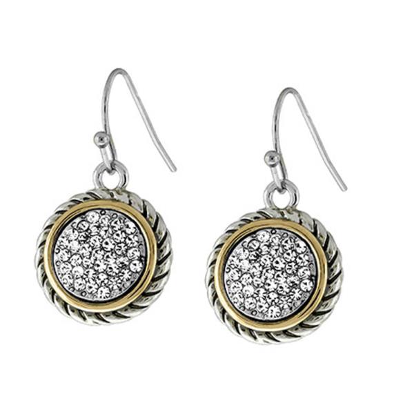 TWO TONE CZ ROUND DANGLE EARRING