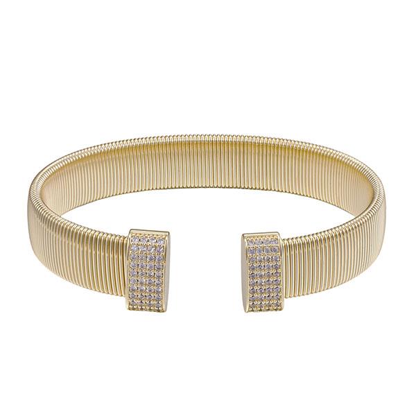 GOLD PLATED FLEX COIL WITH CZ CUFF BANGLE BRACELET