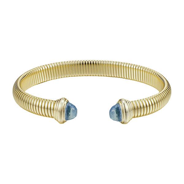 GOLD PLATED AQUA FLEXIBLE OMEGA CUFF BRACELET