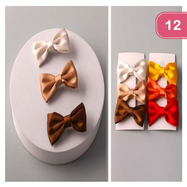 SILK MINI SATIN BOW HAIR PIN (12 UNITS)