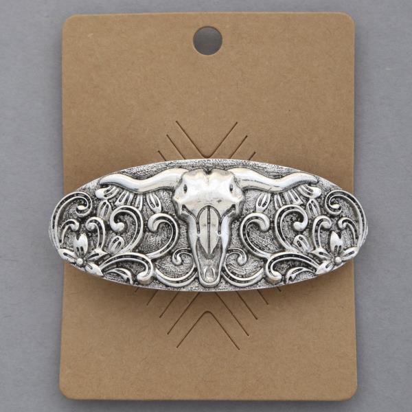 WESTERN STYLE CATTLE SKULL OVAL METAL HAIR PIN