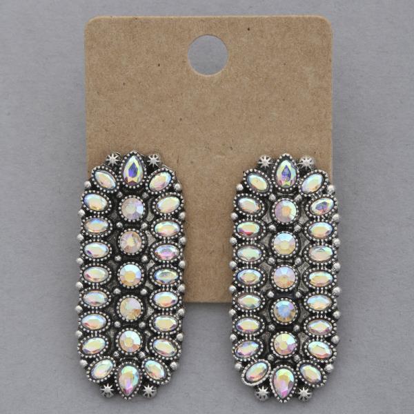 WESTERN STYLE LONG OVAL RHINESTONE EARRING