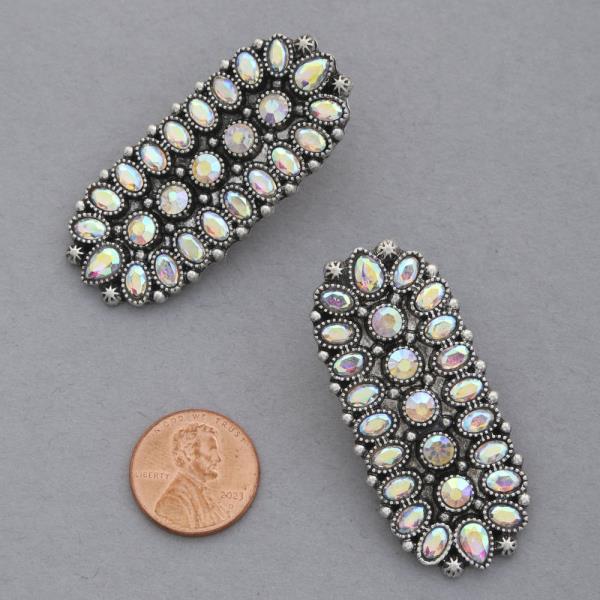 WESTERN STYLE LONG OVAL RHINESTONE EARRING